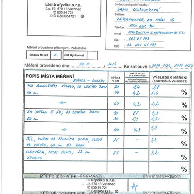 Vysušenie a trvalá izolácia zámku - Protokol#1
