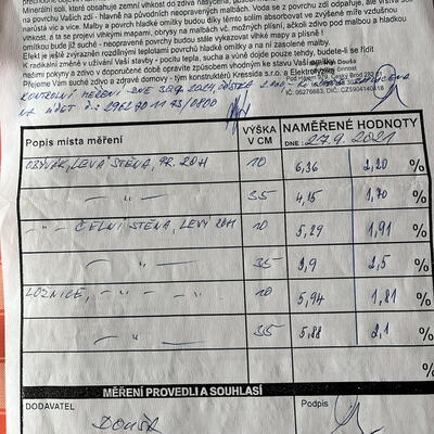 Vysušenie múrov pomocou Drypol 50 v rodinnom domčeku v Hejniciach - Protokol#1