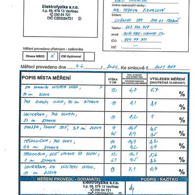 Vysúšanie muriva v budove Základnej a Materskej školy Lužnice - Protokol#1