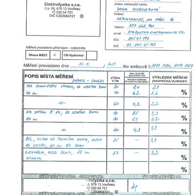Bezdrôtové a bezzásahové vsúšanie vzlínajúcej vlhkosti na zámku - Protokol#1
